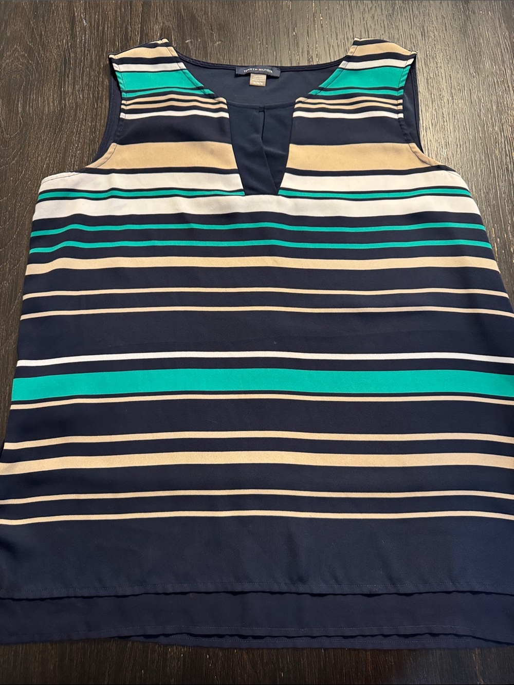 Tommy Hilfiger Navy Striped V-Notch Tank with Teal and Cream Accents
